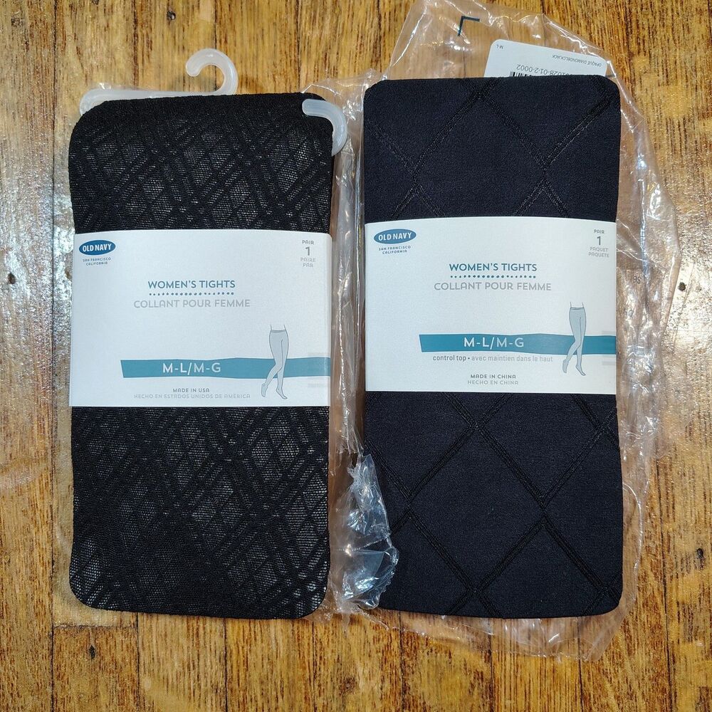 Old Navy Black Diamond Pattern Tights Bundle Of 2 Sz M/L NWTS